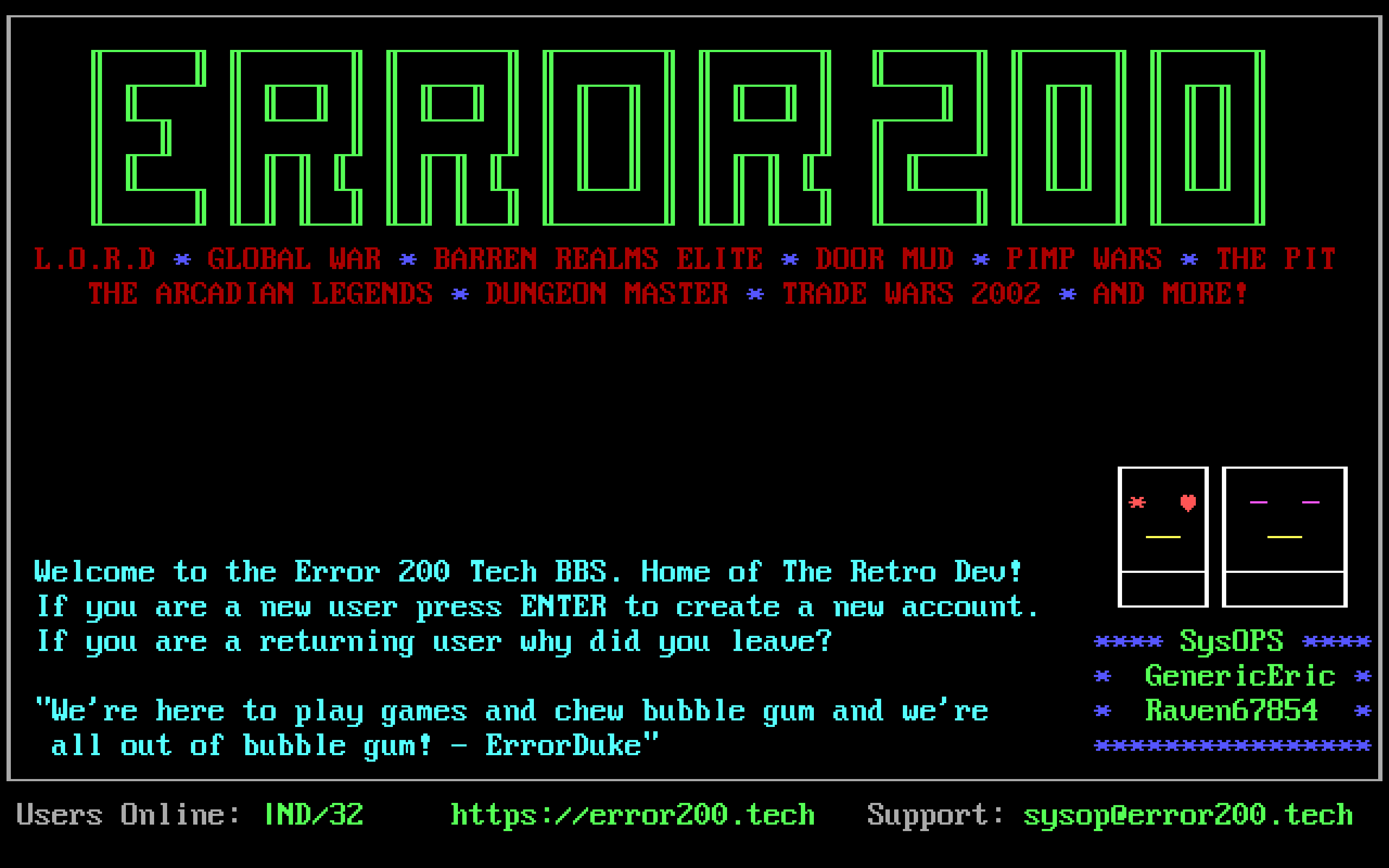 Error200 BBS Welcome Page